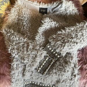 Jessica Simpson “Kassidy” Light Gray Faux Fur Jacket